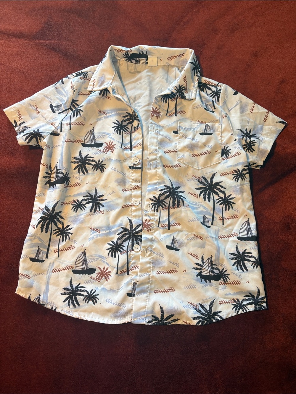Kids Palm Tree Button-Up Shirt - Light Blue